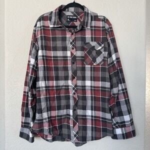 Zoo York Mens Button Up Shirt Long Sleeve Size XL Red‎ Black Plaid Flannel